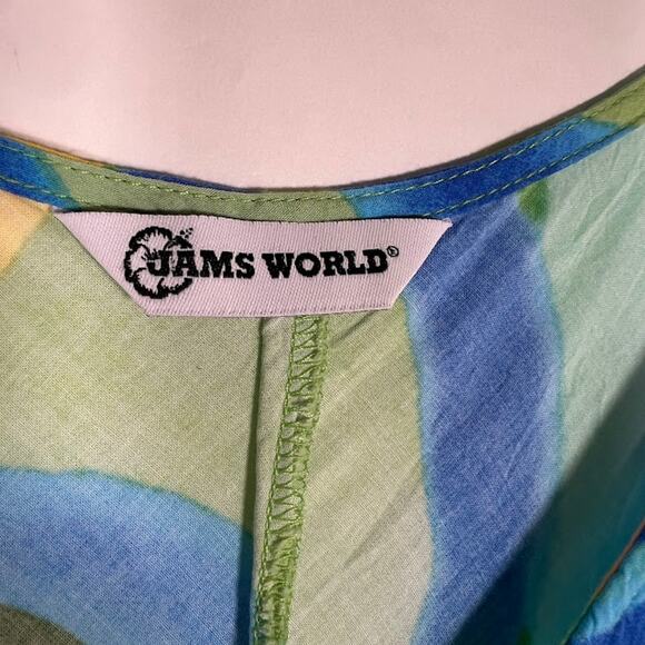 Jams World Velzly Land Abstract Print Shift Dress M Pullover V-Neck Green Multi - Picture 4 of 6